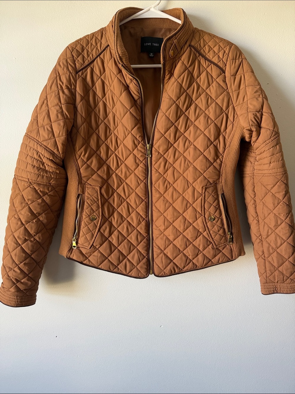 Love Tree Quilted Rust-Tan Puffer Jacket